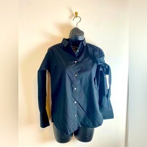 Black cotton button down blouse bow  cut out Ray Beams